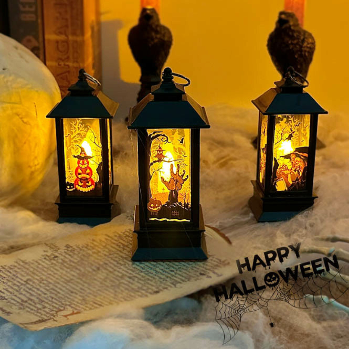 Brillo Sereno™ – Linterna de Halloween con Luz Cálida Parpadeante